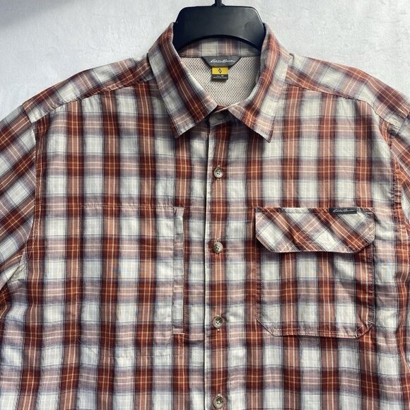 Eddie Bauer Plaid Collared Button-Up Short Sleeve Shirt Men Medium Multicolor - Picture 12 of 16